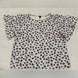 Ann Taylor Short Sleeve Light Blue & Cheetah Shirt XXL